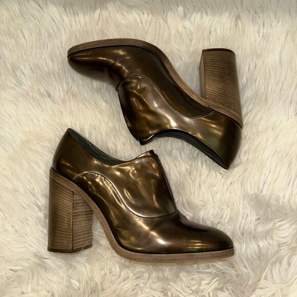 Reed Krakoff Oxford Ankle Boot Laceless Leather Block Heeled Metallic Bronze - Picture 7 of 9